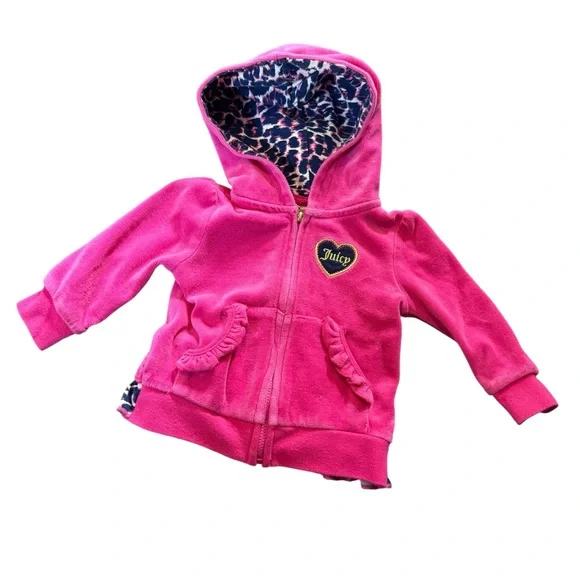 Juicy Couture Fuchsia Kids Jacket with Heart Patch, size 3-6 months, ruffle back - Picture 2 of 8